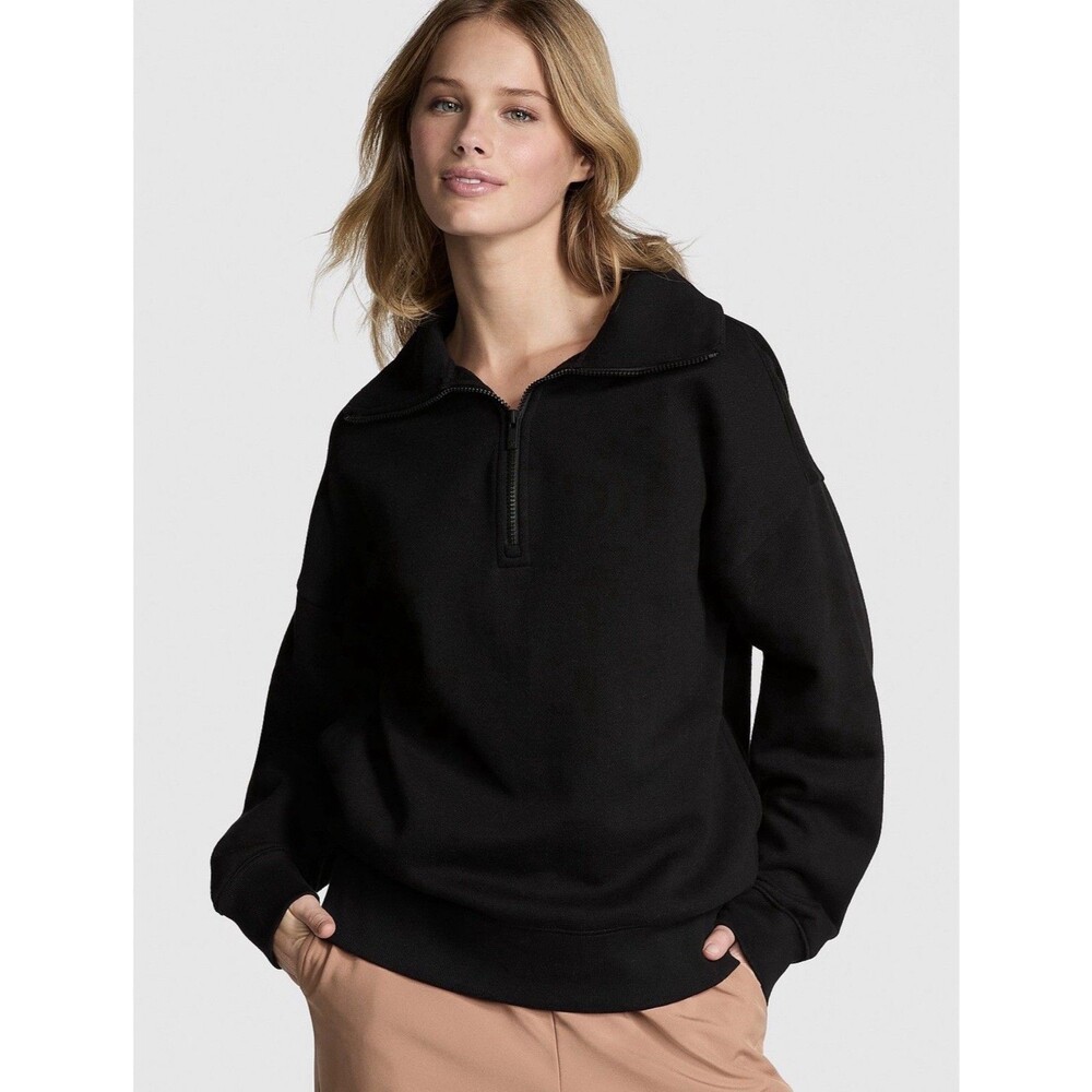 Victoria Secret PINK Pullover Fleece Half Zip Campus XXL Black Sweatshirt NWT